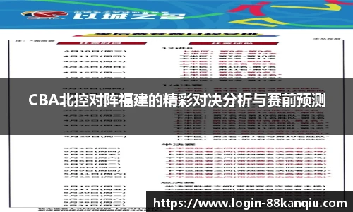 CBA北控对阵福建的精彩对决分析与赛前预测